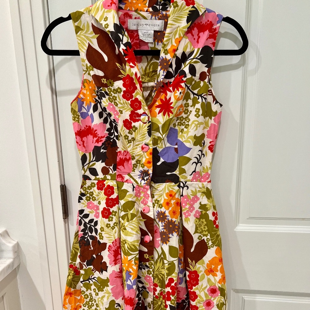 Lesley Evers Colorful Floral Dress, Sz S (fits like XS)